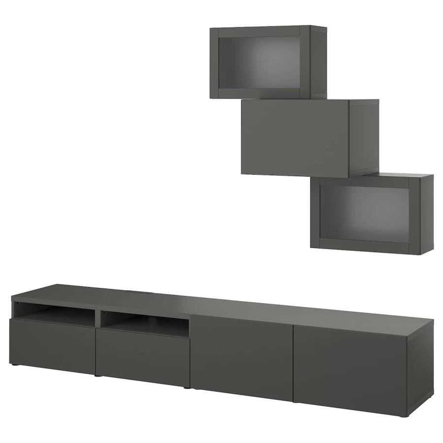 Комбинация для хранения ТВ - IKEA BESTÅ/BESTA, 190x42x240см, темно-серый, БЕСТО ИКЕА (изображение №1)