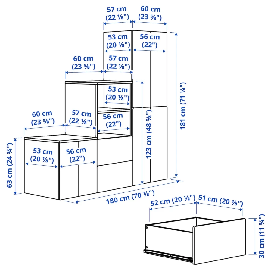 Детская гардеробная комбинация - IKEA PLATSA SMÅSTAD/SMASTAD, 181x57x180см, белый/розовый, ПЛАТСА СМОСТАД ИКЕА (изображение №4)