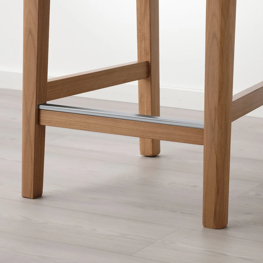Барный стул со спинкой - BERGMUND IKEA/БЕРГМУНД ИКЕА, 97х45х48см, белый с рисунком (изображение №5)