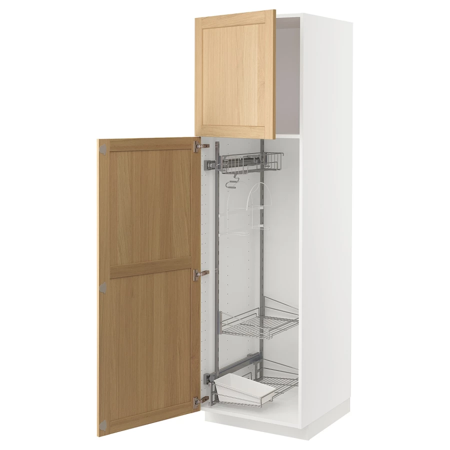 Высокий кухонный шкаф/бытовой - IKEA METOD/МЕТОД ИКЕА, 200х60х60 см, белый/светло-коричневый (изображение №1)