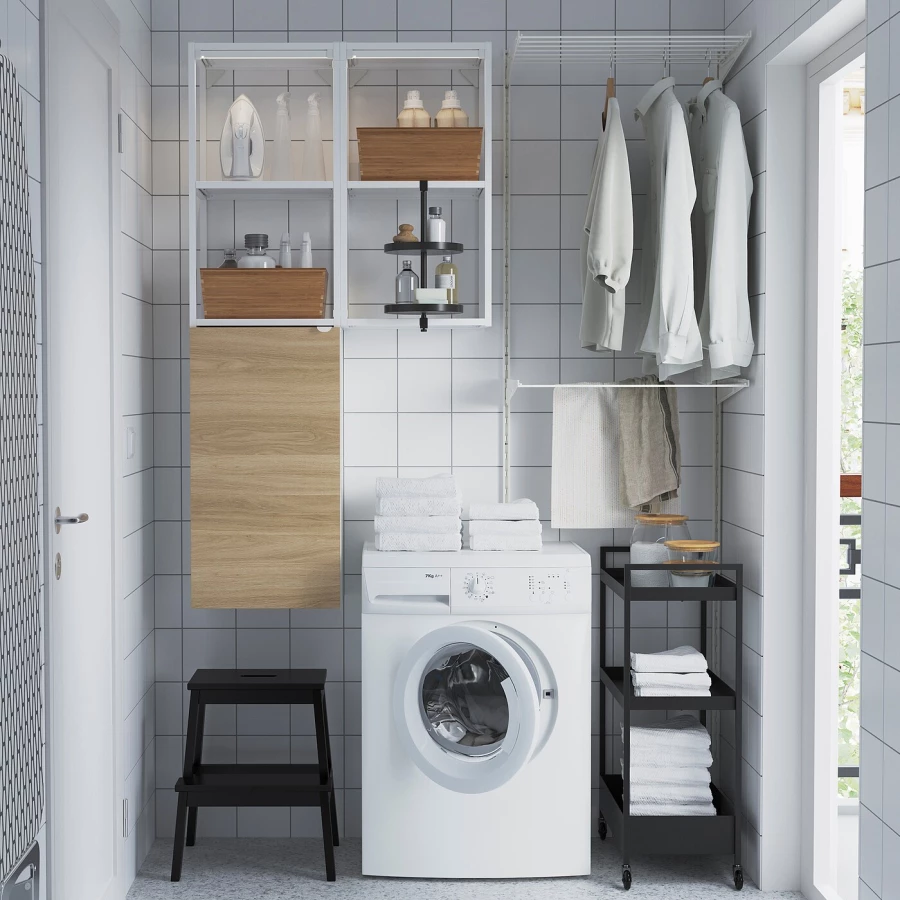 Комбинация для ванной - IKEA ENHET, 80х32х150 см, белый/имитация дуба, ЭНХЕТ ИКЕА (изображение №4)