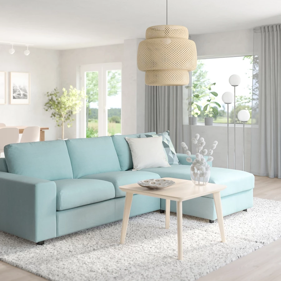 3-местный диван с шезлонгом - IKEA VIMLE, 98x285см, голубой, ВИМЛЕ ИКЕА (изображение №3)