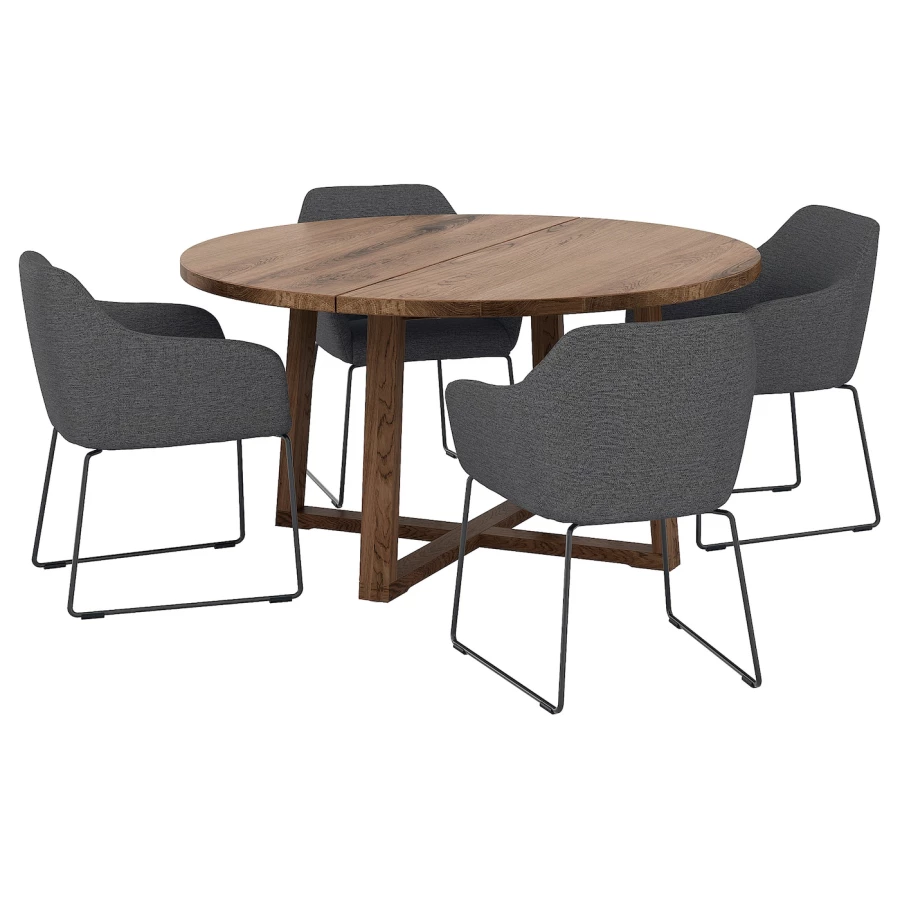 Стол + 4 стула с подлокотниками - MÖRBYLÅNGA / TOSSBERG IKEA/ МЕРБИЛОНГА/ ТОССБЕРГ ИКЕА, 145 см, коричневый/серый (изображение №1)