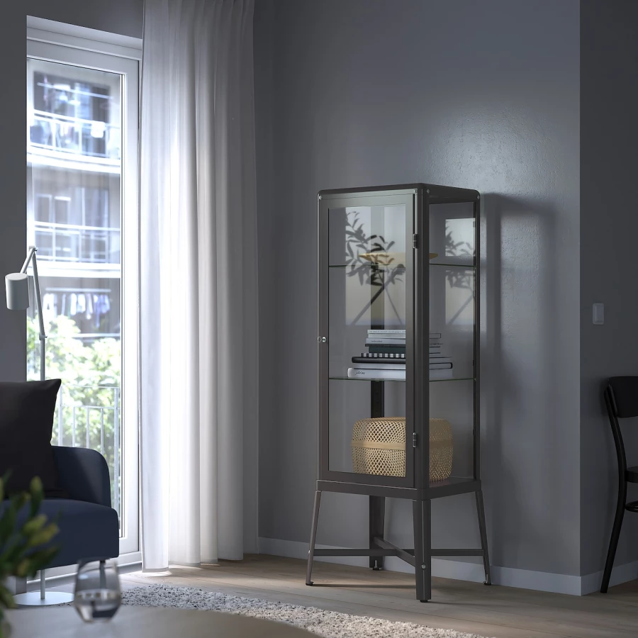 Шкаф со стеклянной дверью - FABRIKÖR IKEA/ ФАБРИКОР ИКЕА, 57x150х47 см, прозрачный/ черный (изображение №6)