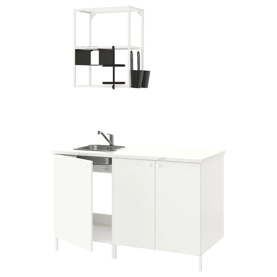 Кухонная комбинация для хранения - ENHET  IKEA/ ЭНХЕТ ИКЕА, 143х63,5х222 см, белый (изображение №1)