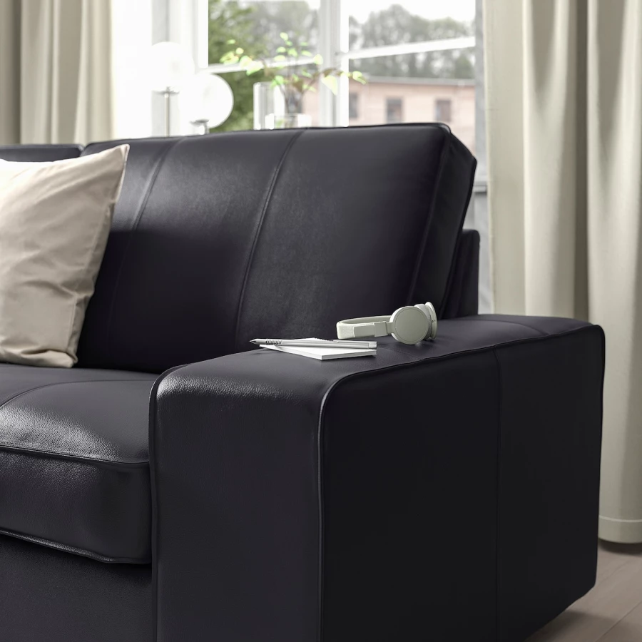 3-местный диван и шезлонг - IKEA KIVIK, 83x163x280см, черный, кожа, КИВИК ИКЕА (изображение №4)