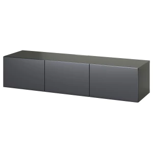 Тумба под ТВ с дверцами - IKEA BESTÅ/BESTA/БЕСТО ИКЕА, 42х38х180 см, черный антрацит