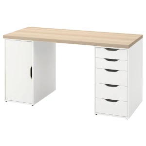 Письменный стол с ящиками - IKEA LAGKAPTEN/ALEX, 140х60 см, под беленый дуб/белый, ЛАГКАПТЕН/АЛЕКС ИКЕА