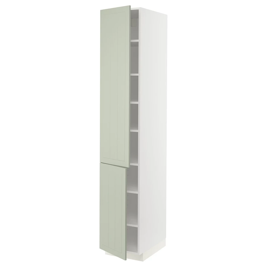 Высокий кухонный шкаф с полками - IKEA METOD/МЕТОД ИКЕА, 220х60х40 см, белый/зеленый (изображение №1)