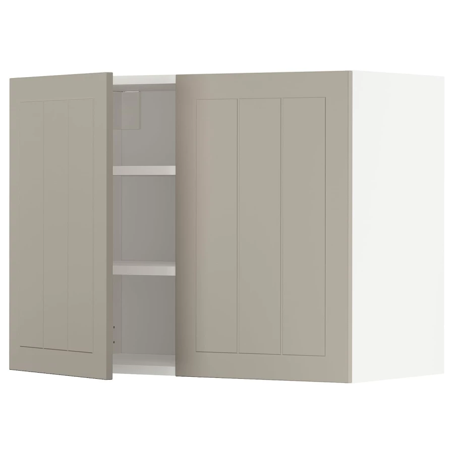Навесной шкаф с полкой - METOD IKEA/ МЕТОД ИКЕА, 60х80 см,  белый/светло-коричневый (изображение №1)