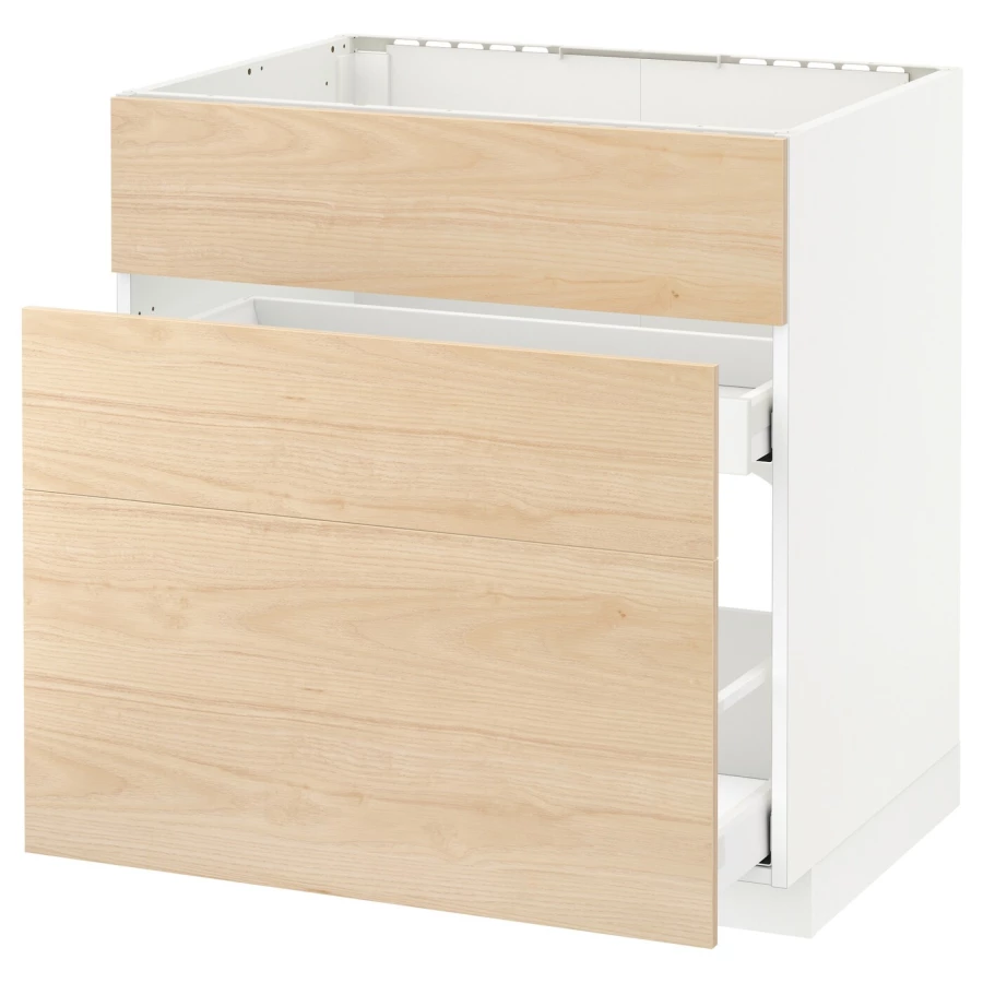Напольный кухонный шкаф  - IKEA METOD MAXIMERA, 88x62x80см, белый/светлый ясень, МЕТОД МАКСИМЕРА ИКЕА (изображение №1)