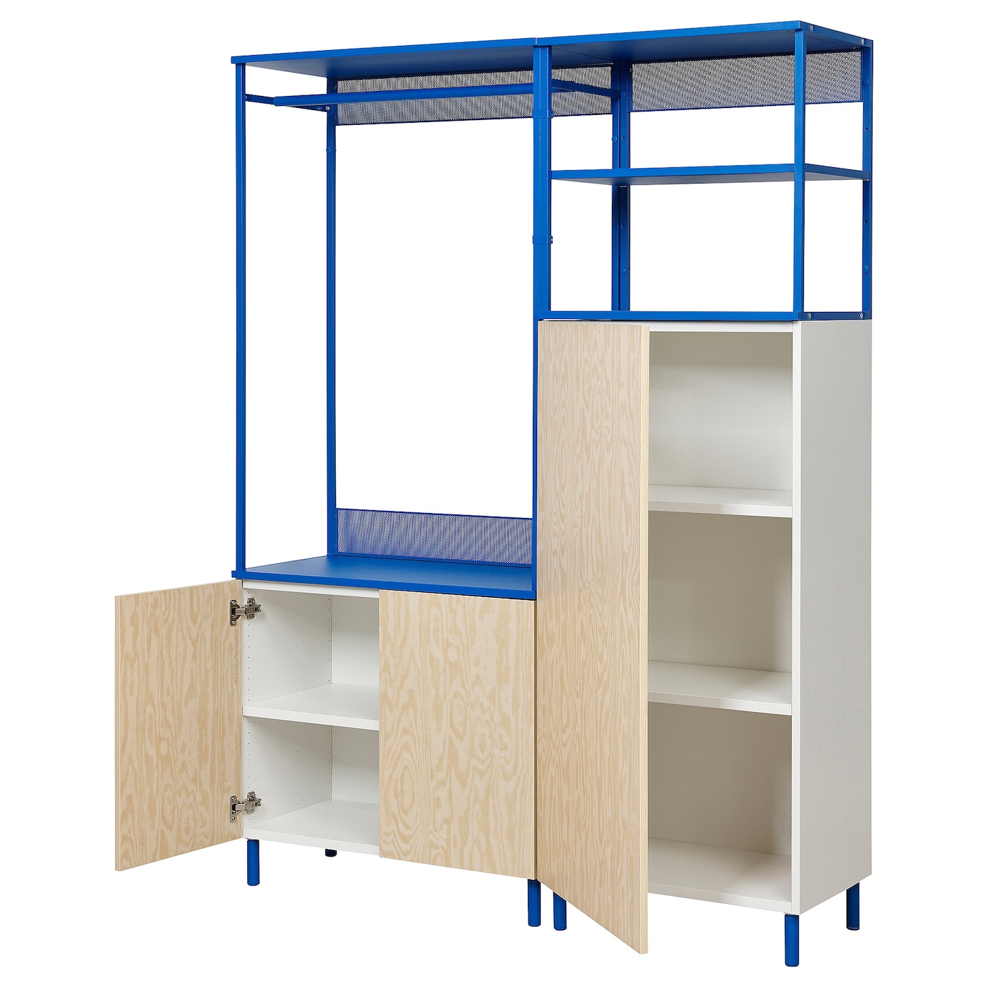 Шкаф с 3-мя дверцами - IKEA PLATSA/ПЛАТСА ИКЕА, 42х140х191,1 см, белый/синий/светло-коричневый