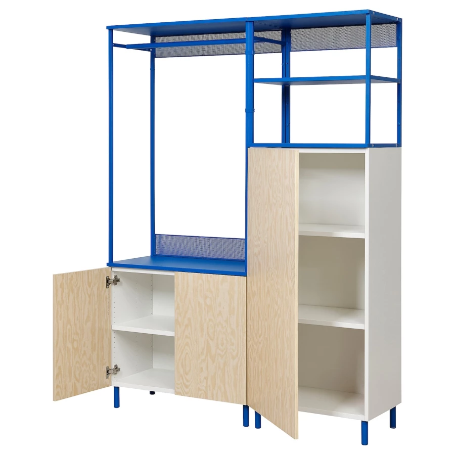 Шкаф с 3-мя дверцами - IKEA PLATSA/ПЛАТСА ИКЕА, 42х140х191,1 см, белый/синий/светло-коричневый (изображение №1)