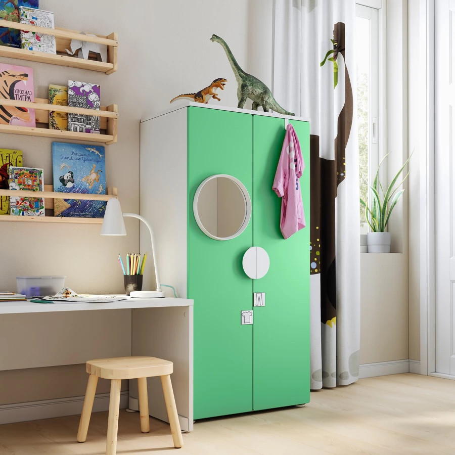 Шкаф детский - IKEA SMÅSTAD/SMASTAD, 60x42x123 см, белый/зеленый, СМОСТАД ИКЕА (изображение №2)