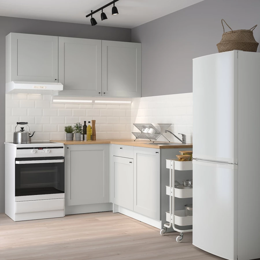 Угловая кухня -  KNOXHULT IKEA/ КНОКСХУЛЬТ ИКЕА, 220х183 см, белый/серый/бежевый (изображение №2)
