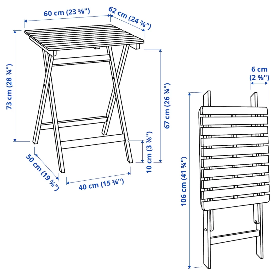 Стол садовый складной - IKEA ASKHOLMEN/АСХОЛЬМЕН ИКЕА, 73х62х60 см, коричневый (изображение №4)