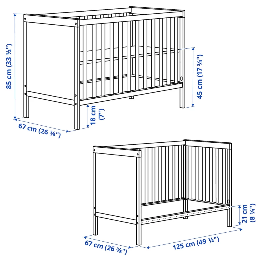 Кровать для новорожденных - IKEA SUNDVIK, 60x120 см, серый, СУНДВИК ИКЕА (изображение №6)