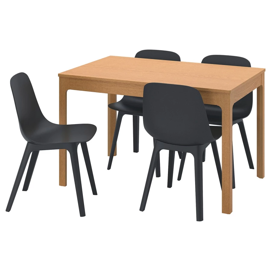 Стол и 4 стула - IKEA EKEDALEN/ODGER/ЭКЕДАЛЕН/ОДГЕР ИКЕА, 120/180х80 см, дуб/темно-серый (изображение №1)