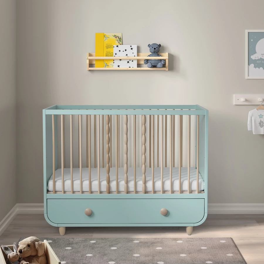 Кровать для новорожденных - IKEA MYLLRA, 60x120 см, голубой, МИЛЛРА  ИКЕА (изображение №3)