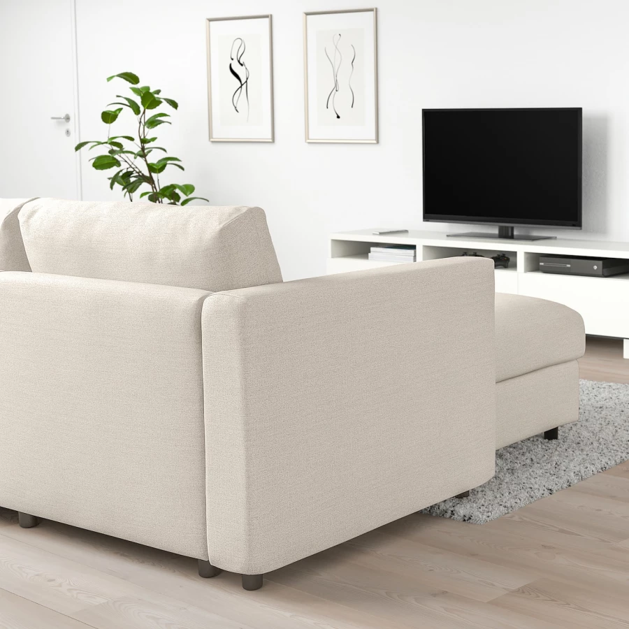 Угловой диван-кровать с шезлонгом - IKEA VIMLE/ВИМЛЕ ИКЕА, 249/349х83х164 см, белый (изображение №5)
