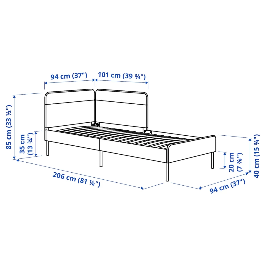 Каркас кровати с мягкой обивкой - IKEA BLÅKULLEN/BLAKULLEN, 200х90 см, синий, БЛОКУЛЛЕН ИКЕА (изображение №11)