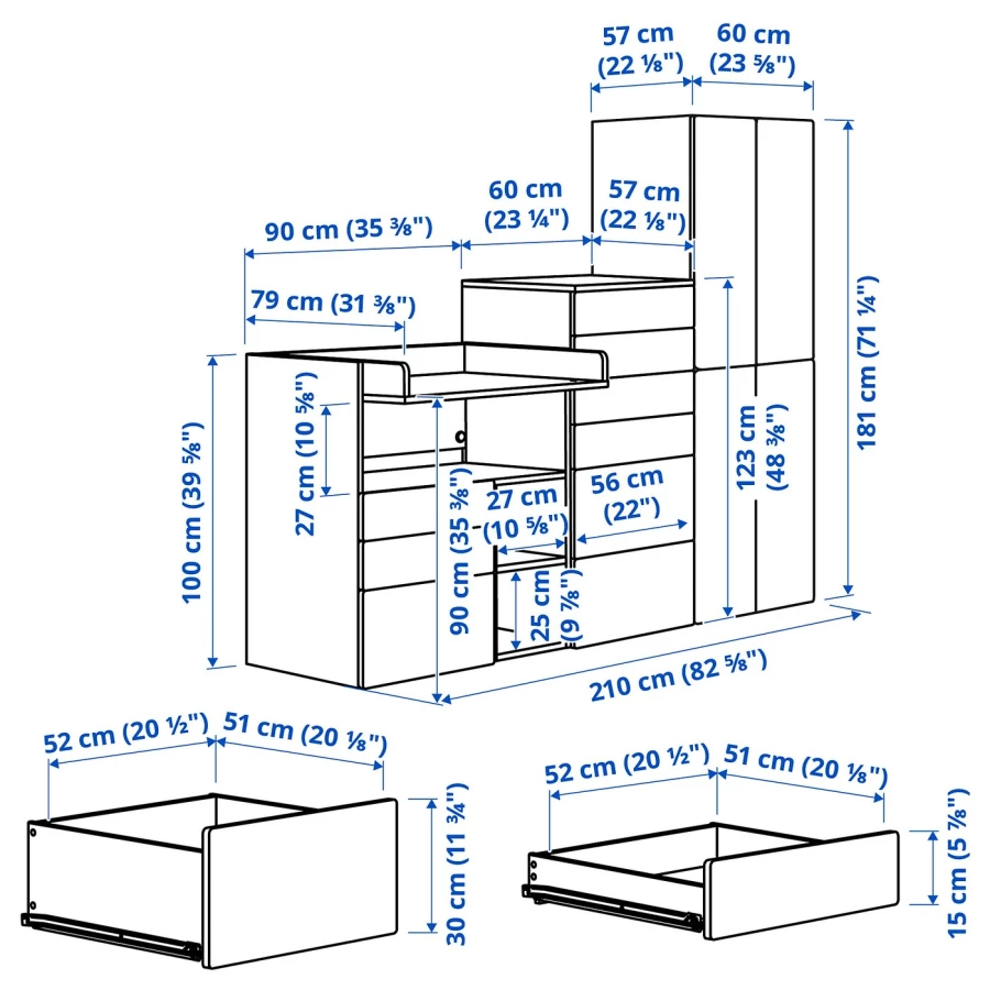 Детская гардеробная комбинация - IKEA PLATSA SMÅSTAD/SMASTAD, 181x79x210см, белый, ПЛАТСА СМОСТАД ИКЕА (изображение №4)