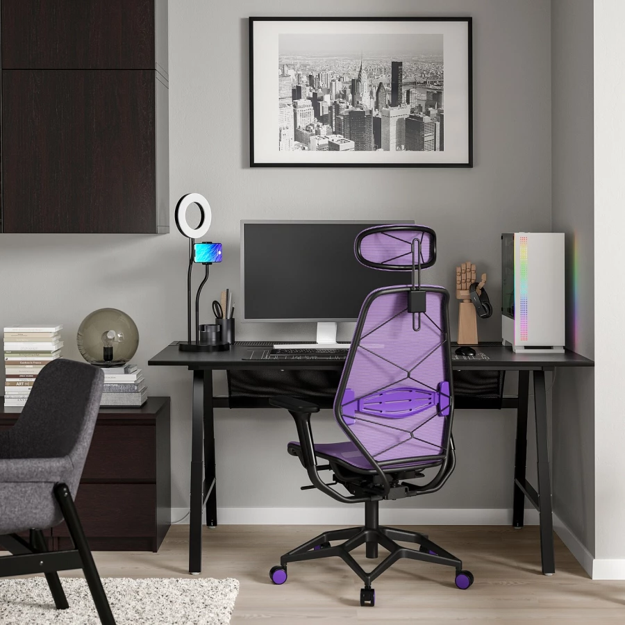 Игровой стол и стул - IKEA UTESPELARE/STYRSPEL, черный/фиолетовый, 160х80х66-78 см, УТЕСПЕЛАРЕ/СТИРСПЕЛ ИКЕА (изображение №2)