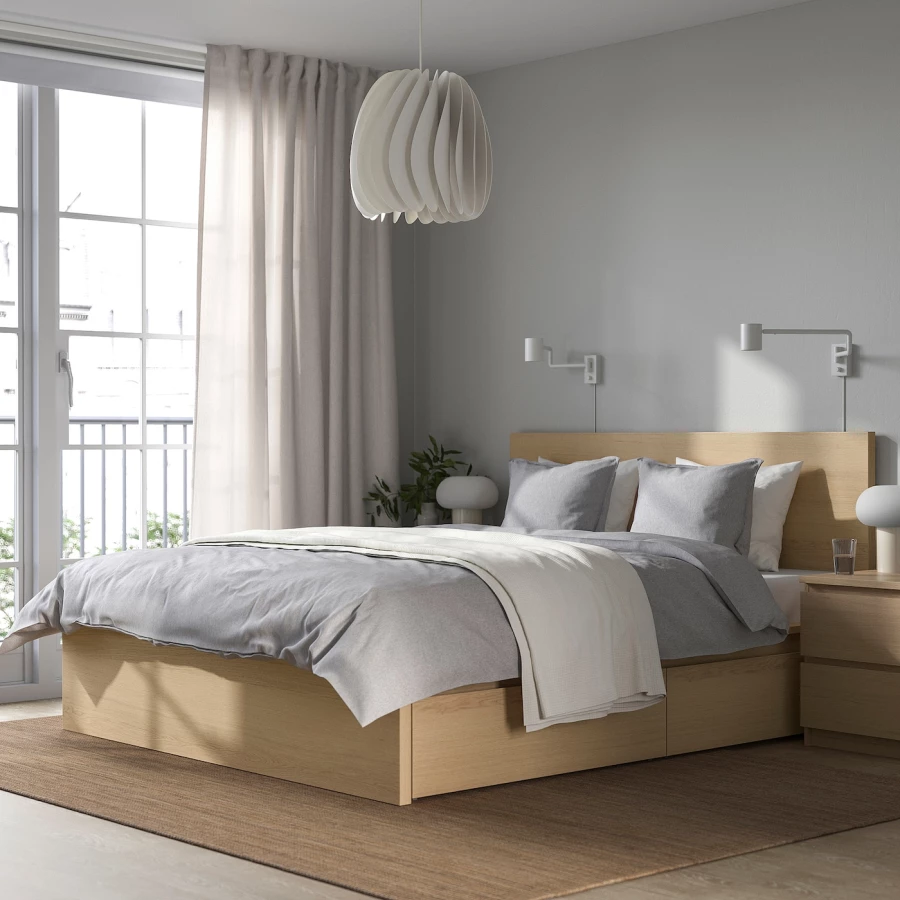 Каркас кровати с 4 ящиками для хранения - IKEA MALM, 200х160 см, шпон беленого мореного дуба, МАЛЬМ ИКЕА (изображение №3)