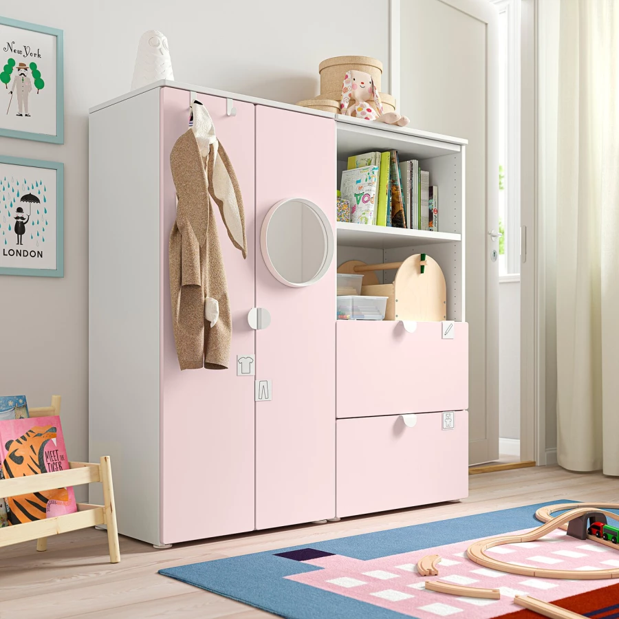 Шкаф - SMÅSTAD / SMАSTAD  IKEA /СМОСТАД  ИКЕА, 120x42x123 см, белый/розовый (изображение №2)