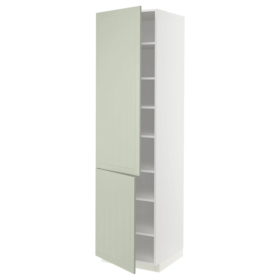 Высокий кухонный шкаф с полками - IKEA METOD/МЕТОД ИКЕА, 220х60х60 см, белый/зеленый (изображение №1)