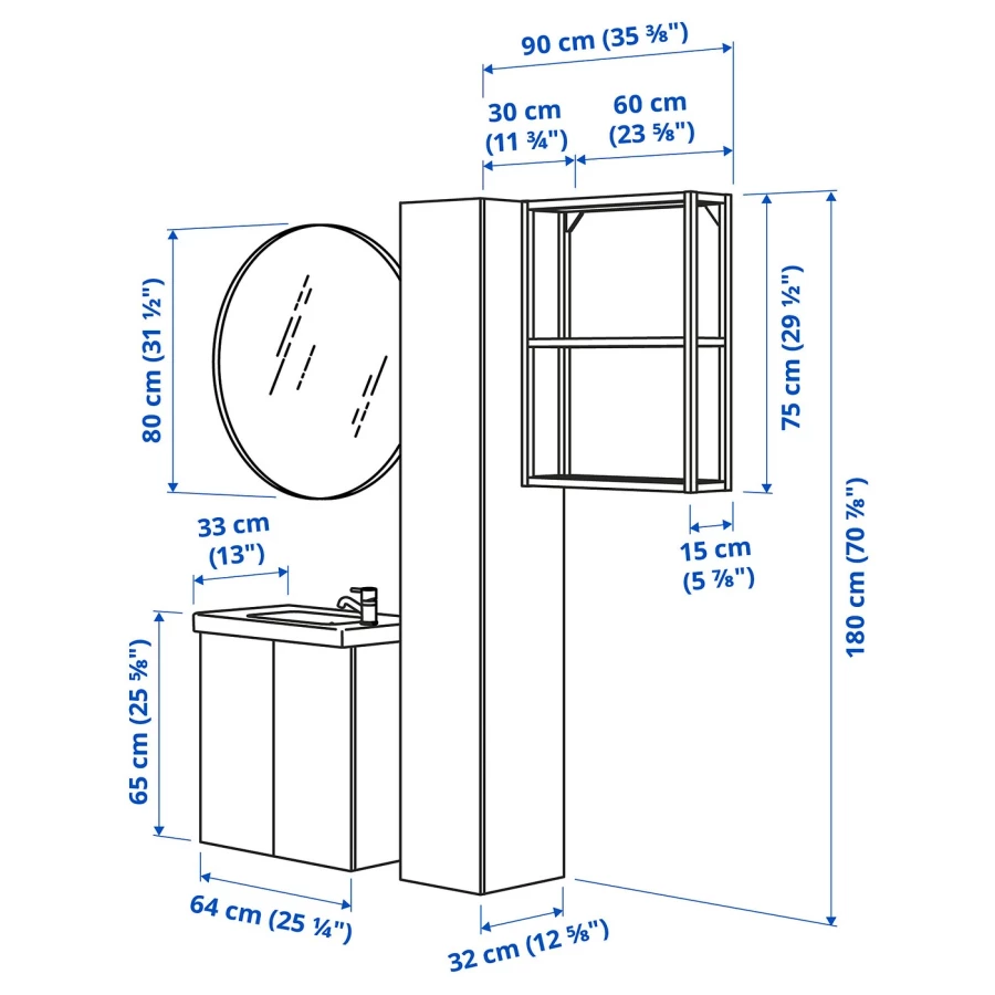 Комбинация для ванной - IKEA ENHET, 64х33х65 см, антрацит/серый, ЭНХЕТ ИКЕА (изображение №4)