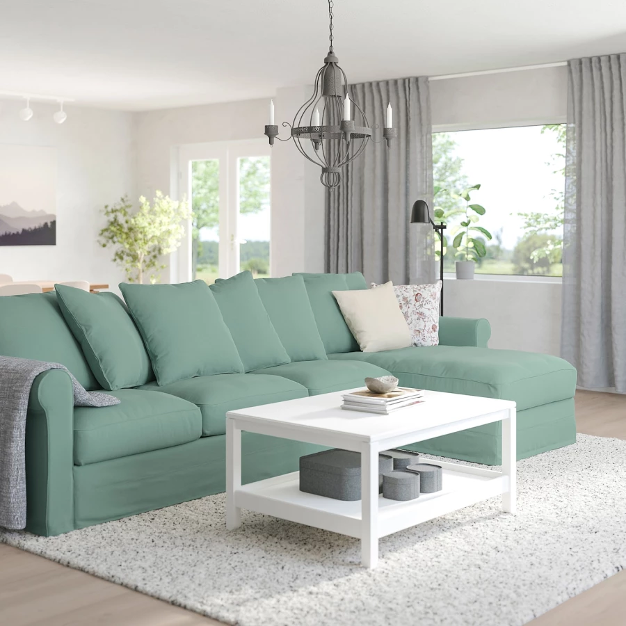 3-местный диван и козетка - IKEA GRÖNLID/GRONLID,  98x328см, бирюзовый, ГРЕНЛИД ИКЕА (изображение №2)
