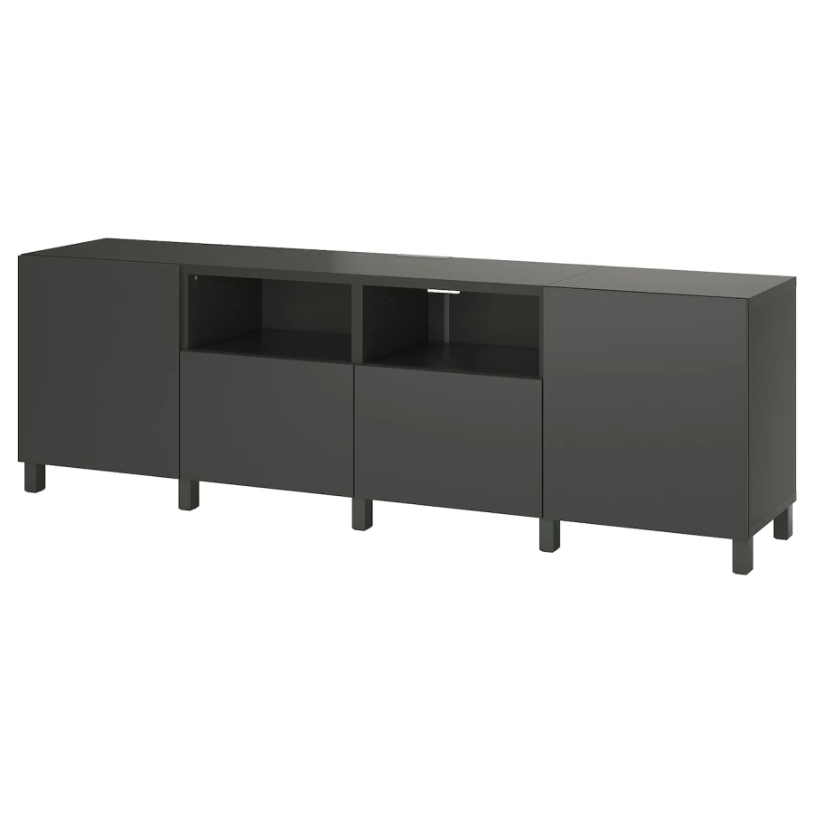 Тумба под ТВ с дверцами и ящиками - IKEA BESTÅ/BESTA/БЕСТО ИКЕА, 42х74х240 см, черный (изображение №1)