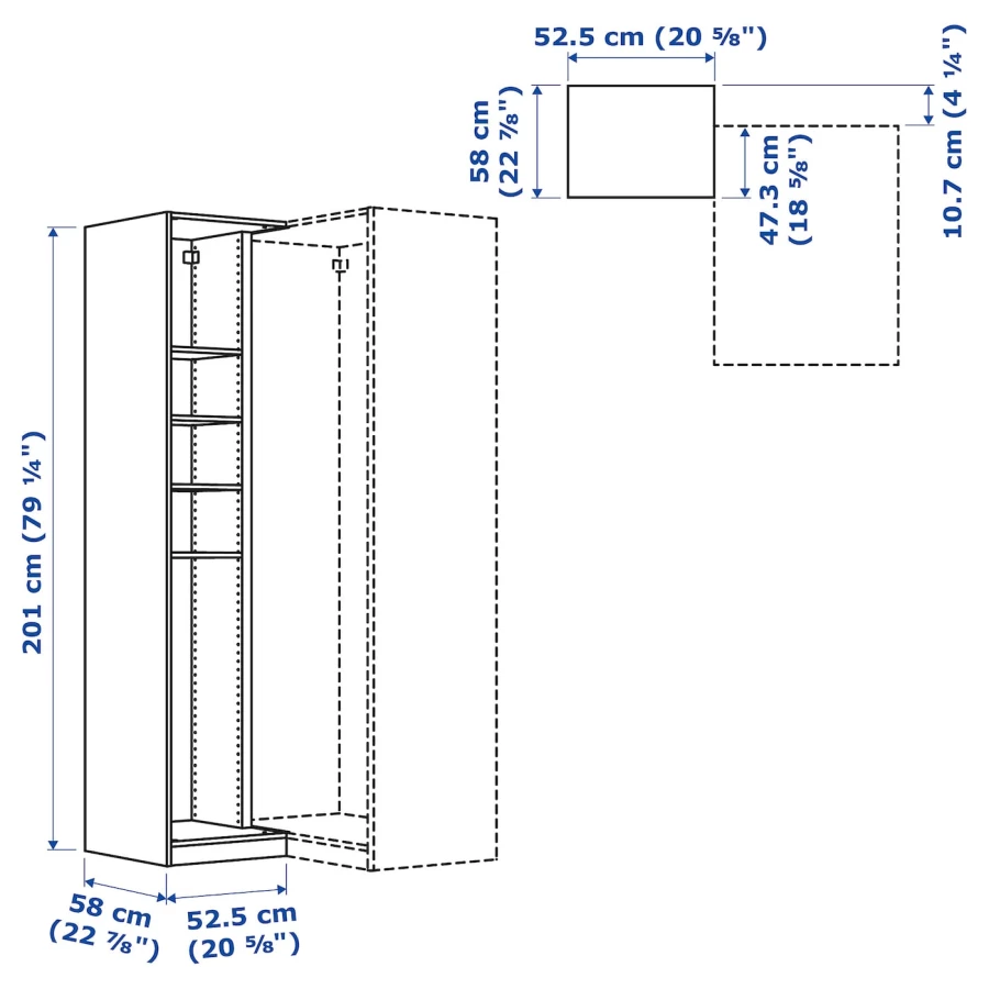 Дополнительный угловой модуль д/гардероба/4 полки - IKEA PAX, темно-серый, 53x58x201, ПАКС ИКЕА (изображение №2)