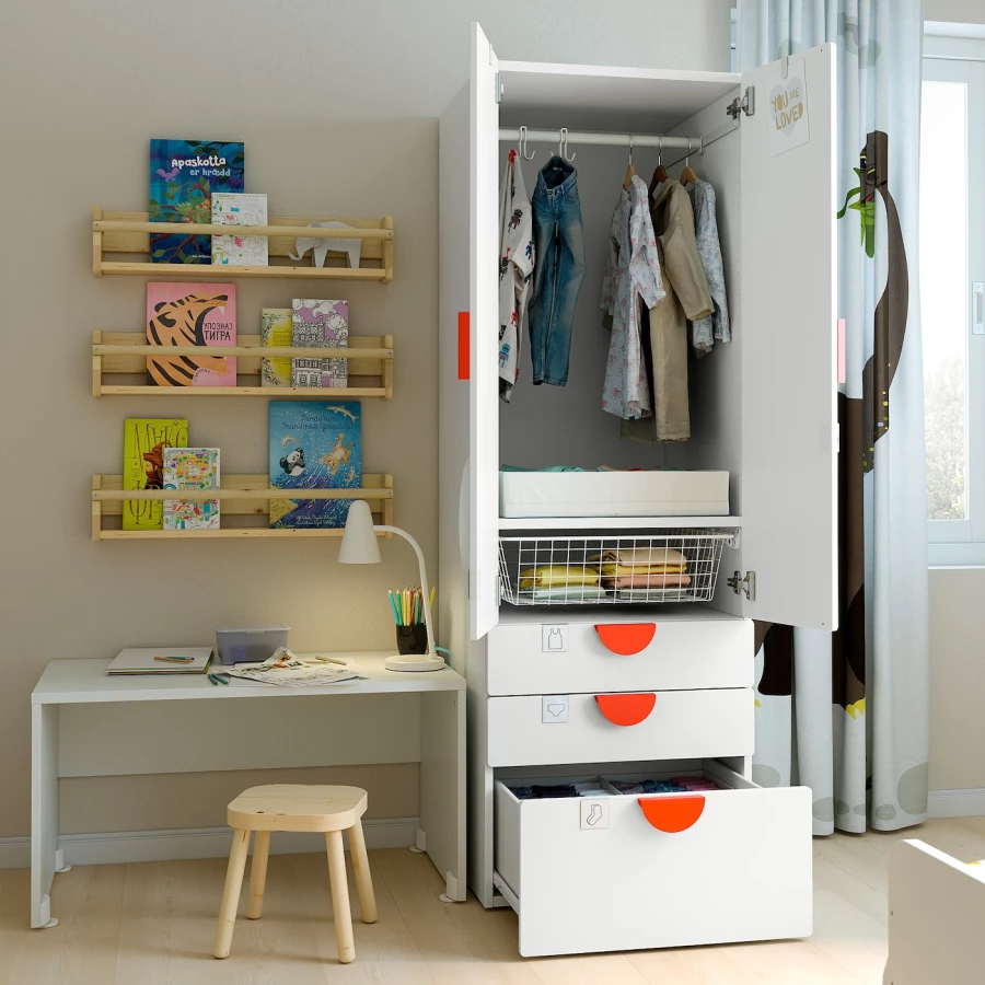 Шкаф детский - IKEA PLATSA/SMÅSTAD/SMASTAD, 60x57x181 см, белый, ИКЕА (изображение №4)