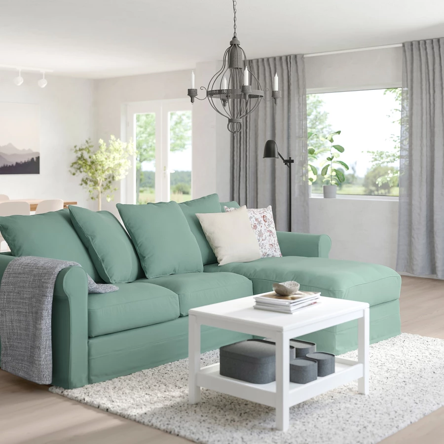 2-местный диван и шезлонг - IKEA GRÖNLID/GRONLID, 98x258см, бирюзовый, ГРЕНЛИД ИКЕА (изображение №2)