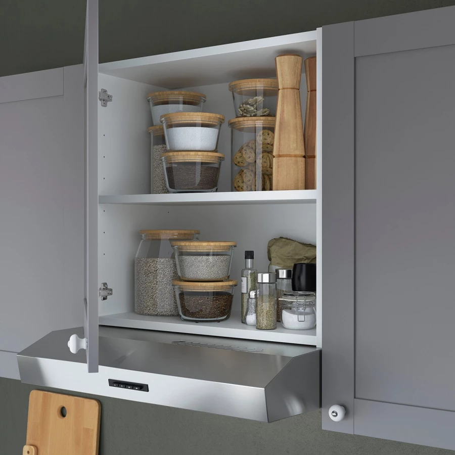 Угловая кухонная комбинация для хранения - ENHET  IKEA/ ЭНХЕТ ИКЕА, 261.5х221,5х75 см, белый/серый (изображение №10)