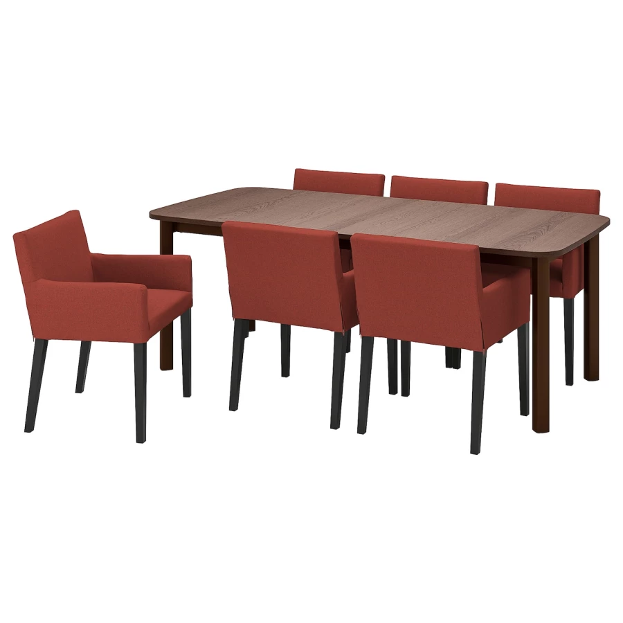Стол и 6 стульев - STRANDTORP / MÅRENÄS IKEA/СТРАНДТОРП/МАРЕНЭС   ИКЕА, 205х95х75 см, коричневый/красный (изображение №1)