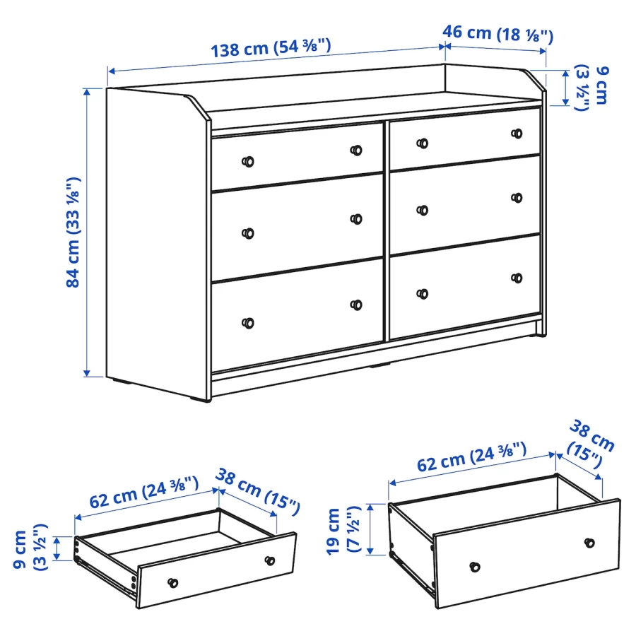 Комод с 6 ящиками - IKEA HAUGA, 138x84 см, белый ХАУГА ИКЕА (изображение №11)