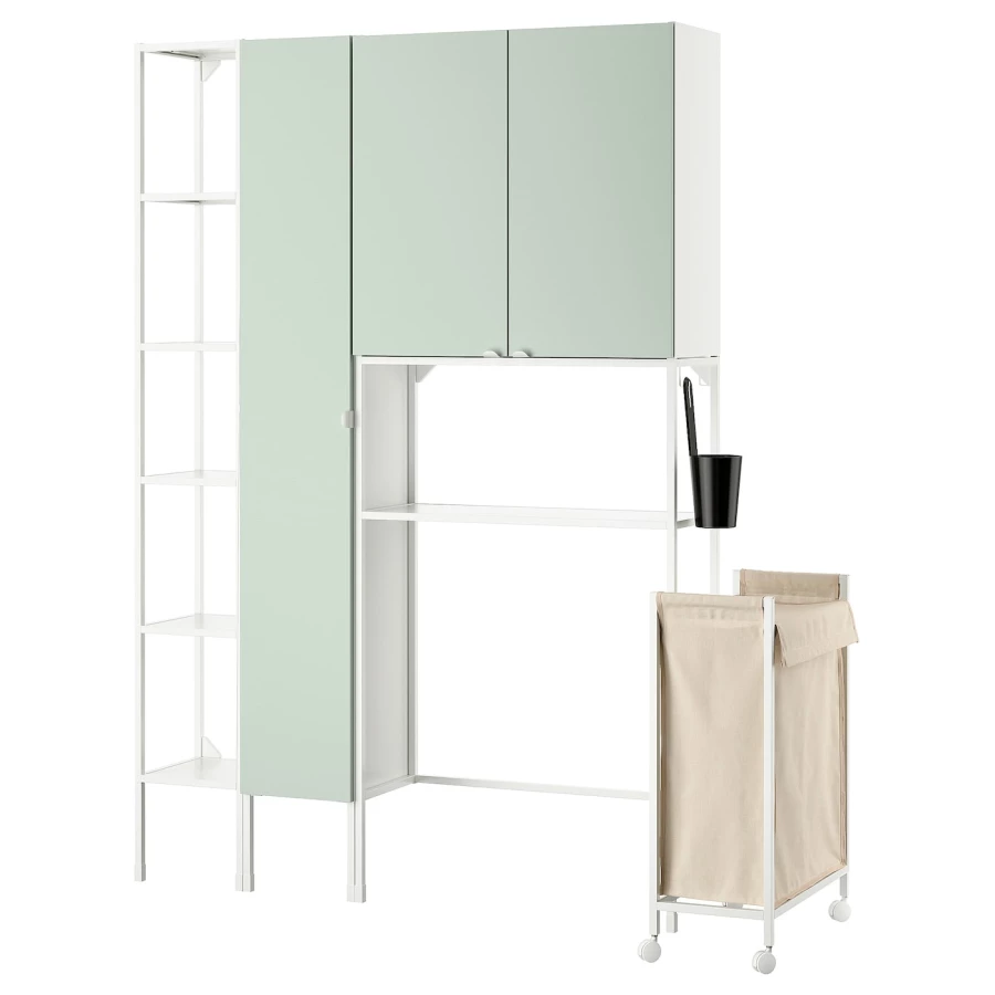 Комбинация для ванной - IKEA ENHET, 140х32х204 см, белый/светло-зеленый, ЭНХЕТ ИКЕА (изображение №1)