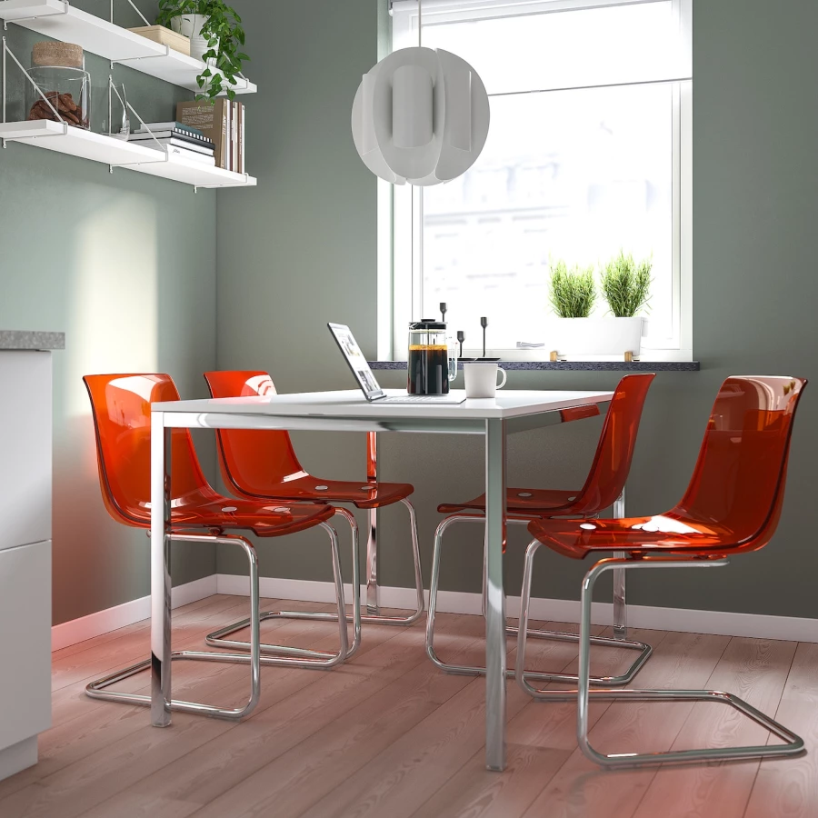 Кухонный стол - TORSBY/TOBIAS IKEA/ ТОРСБИ/ТОБИАС ИКЕА, 135х85х73 см, белый/оранжевый (изображение №2)