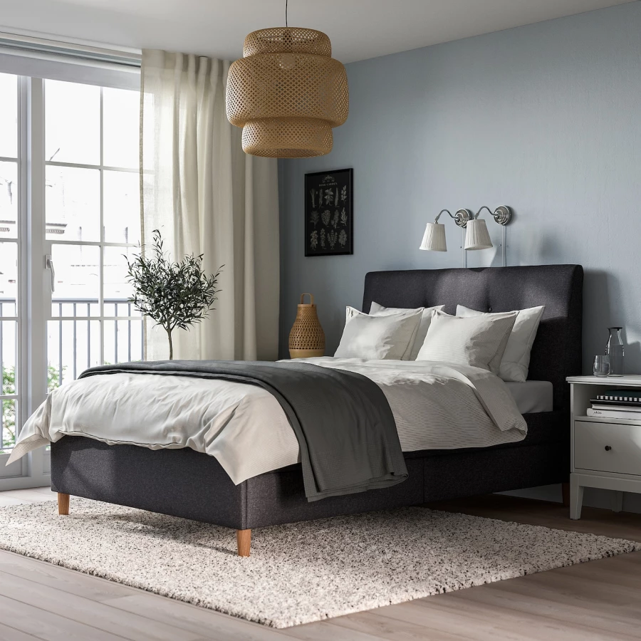 Кровать с мягкой обивкой и выдвижными ящиками - IKEA IDANÄS/IDANAS, 200х140 см, темно-серый, ИДАНЭС ИКЕА (изображение №2)