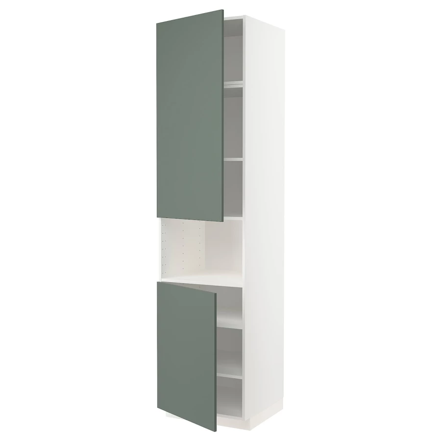 Высокий кухонный шкаф с полками - IKEA METOD/МЕТОД ИКЕА, 240х60х60 см, белый/темно-зеленый (изображение №1)