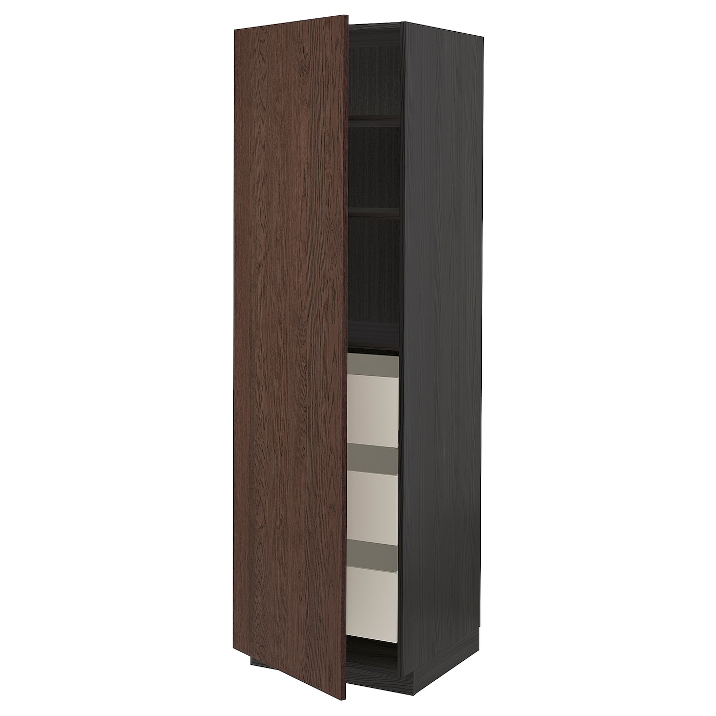 Высокий шкаф с ящиками - IKEA METOD/MAXIMERA/МЕТОД/МАКСИМЕРА ИКЕА, 60х60х200 см, черный-коричневый