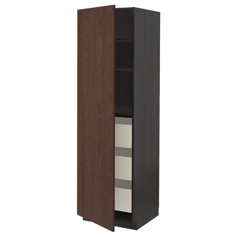 Высокий шкаф с ящиками - IKEA METOD/MAXIMERA/МЕТОД/МАКСИМЕРА ИКЕА, 60х60х200 см, черный-коричневый (изображение №1)