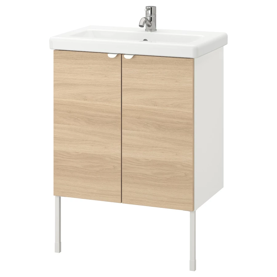 Шкаф под умывальник с 2 дверцами - ENHET / TVÄLLEN IKEA/ЭНХЕТ/ТВЕЛЛЕН ИКЕА,  87х64 см, белый/бежевый (изображение №1)