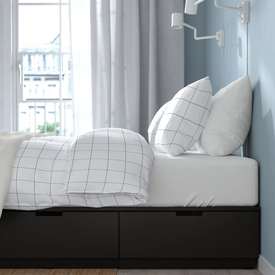 Каркас кровати с ящиком для хранения и матрасом - IKEA NORDLI, 200х160 см, матрас жесткий, черный, НОРДЛИ ИКЕА (изображение №6)