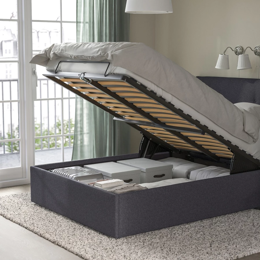 Кровать с местом для хранения  - IKEA IDANÄS/IDANAS, 200х140 см, темно-серый, ИДАНЭС ИКЕА (изображение №2)
