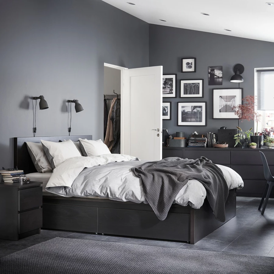 Каркас кровати с 4 ящиками для хранения - IKEA MALM/LUROY/LURÖY, 140х200 см, черно-коричневый МАЛЬМ/ЛУРОЙ ИКЕА (изображение №4)