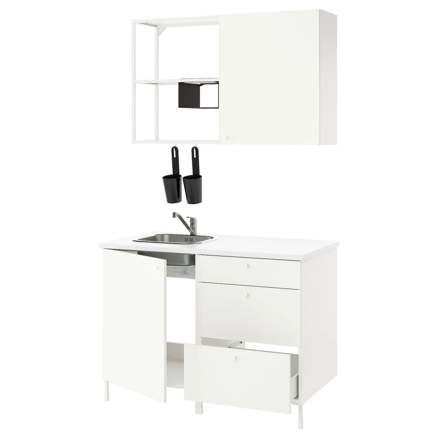 Кухонная комбинация для хранения - ENHET  IKEA/ ЭНХЕТ ИКЕА, 123х63,5х222 см, белый (изображение №1)